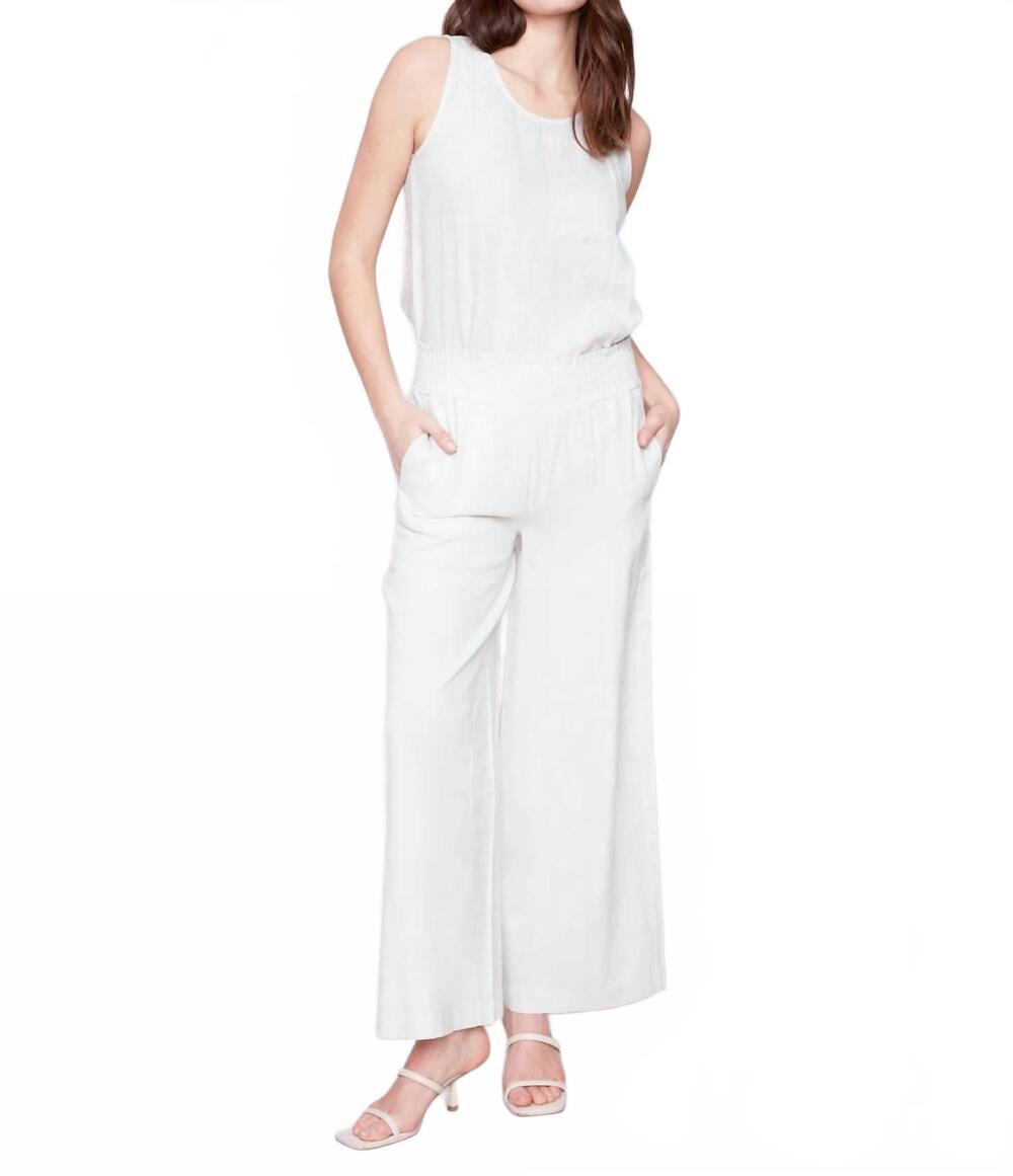 NEW CHARLIE B solid elastic waist pull on pant in white